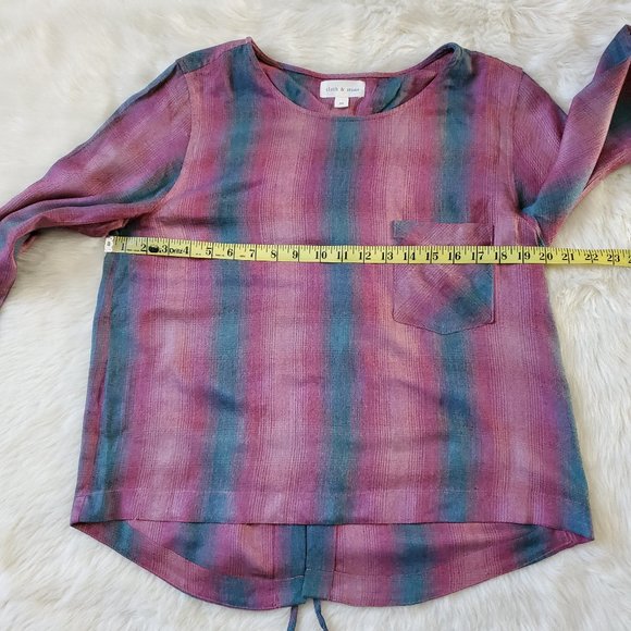 Anthro Cloth & Stone Plaid Top with Lace-Up Back M - Picture 12 of 14